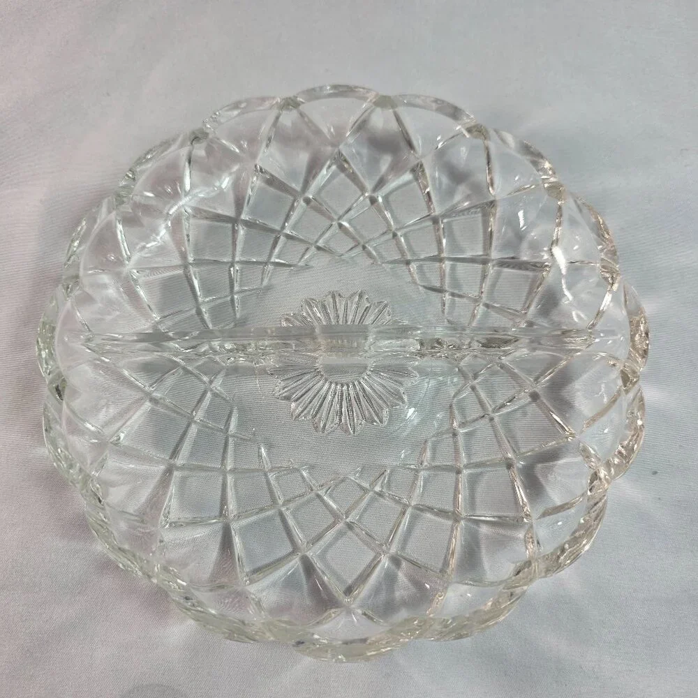 Vintage Hazel Atlas 232 Divided Relish Dish 6 1/2 Inches Crisscross Pattern